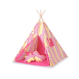 MINI Set: Teepee tent for kids + play mat - Chevron pink-yellow