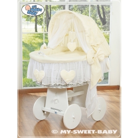 Moses Basket on Wheels - Wicker crib with hood- Amelie cream