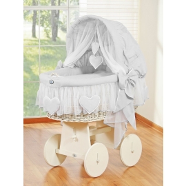 Moses Basket on Wheels - Wicker crib with hood- Amelie gray