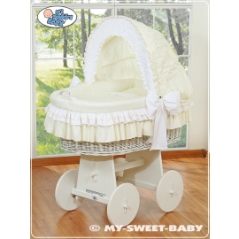 Moses Basket on Wheels - Wicker crib with hood- Bellamy cream