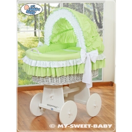 Moses Basket on Wheels - Wicker crib with hood- Bellamy green