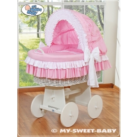 Moses Basket on Wheels - Wicker crib with hood- Bellamy pink