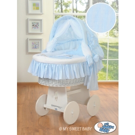Moses Basket on Wheels - Wicker crib with hood- Donkey Luca blue