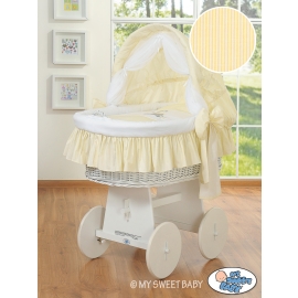 Moses Basket on Wheels - Wicker crib with hood- Donkey Luca cream