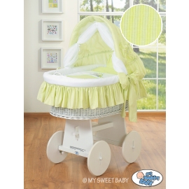 Moses Basket on Wheels - Wicker crib with hood- Donkey Luca green
