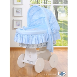 Moses Basket on Wheels - Wicker crib with hood- Good night blue