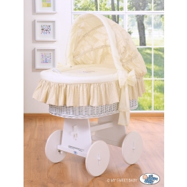 Moses Basket on Wheels - Wicker crib with hood- Good night cream