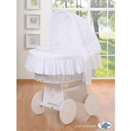 Moses Basket on Wheels - Wicker crib with hood- Good night white