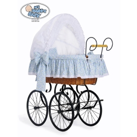 Moses Basket/Retro wicker crib Jasmine- White - blue with lace