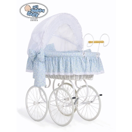 Moses Basket Vintage Retro wicker crib Jasmine - White - blue with lace