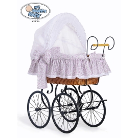 Moses Basket/Retro wicker crib Jasmine - White - pink with lace