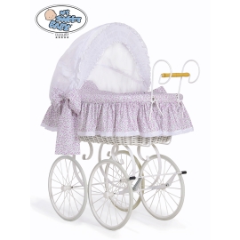 Moses Basket/Retro wicker crib Jasmine - White - pink with lace