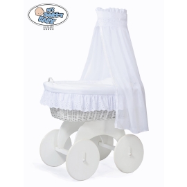 Moses Basket Wicker drape crib Sophia White Bedding Set with White Embroidered Lace no 70202-912