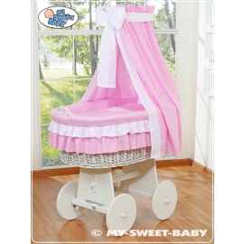 Moses Basket with Wheels / Wicker Crib with Drapes Bellamy pink