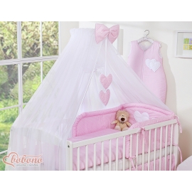 Mosquito net for baby chiffon- Hanging Hearts white dots on pink