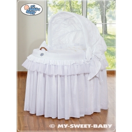 My Sweet Baby Moses Basket on Wheels - Wicker crib with hood- Little Prince/Princess white