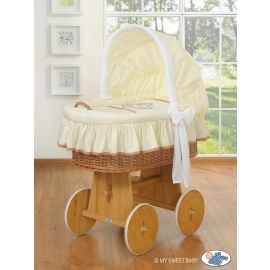 My Sweet Baby Moses Wicker Crib with Hood - Teddy Bear Barnaba cream
