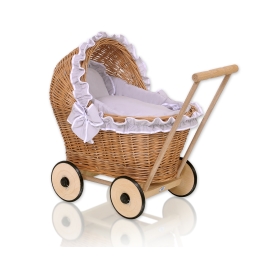 Natural Wicker and Wood Retro Style New Doll Pram -523
