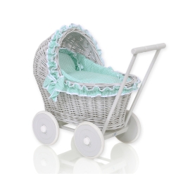 New Retro Style Gray Wicker Doll Pram/Stroller Handmade -1034