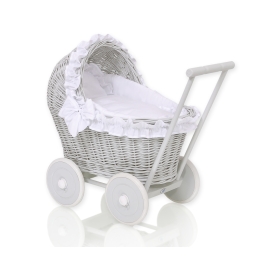 New Retro Style Gray Wicker Doll Pram/Stroller Handmade -516