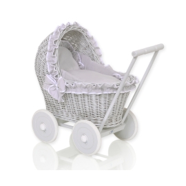 New Retro Style Gray Wicker Doll Pram/Stroller Handmade -523