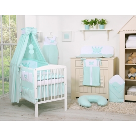 Newborn Baby Bedding set 11pcs with canopy- Little Prince/Princess mint