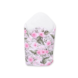 Newborn Baby Swaddle Blanket Wrap - with stiffening - peony flower pink/white
