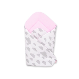 Newborn Swaddle Blanket Wrap  - clouds gray/pink