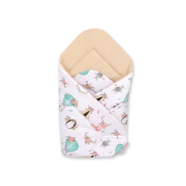 Newborn Swaddle Blanket Wrap  - foxes beige/beige