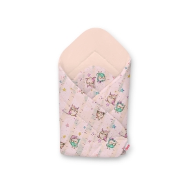 Newborn Swaddle Wrap Baby Blanket - Owls cream-mint/powder pink