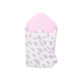 Newborn Wrap Swaddle Blanket with stiffening - clouds gray/pink