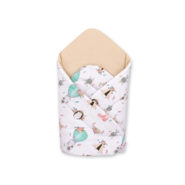 Newborn Wrap Swaddle Blanket with stiffening - foxes beige/beige