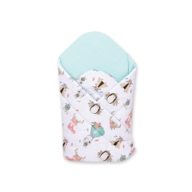 Newborn Wrap Swaddle Blanket with stiffening - foxes beige/mint