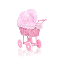 Pink Wicker Doll Carriage Pram Bedding Set White Dots on Pink