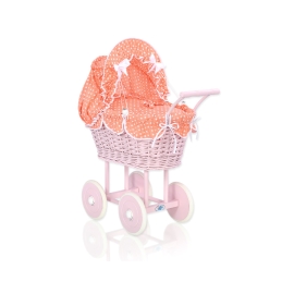 Pink Wicker Doll Pram Carriage -761