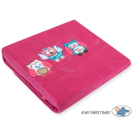Polar fleece blanket for Baby- Owls - dark pink