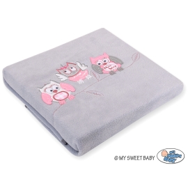 Polar fleece blanket for Baby - Owls - Gray