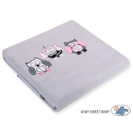 Polar fleece blanket for Baby - Owls - Gray-pink