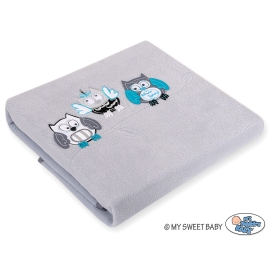 Polar fleece blanket for Baby - Owls - Gray-turquoise