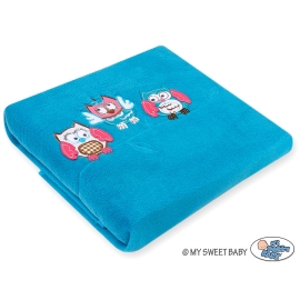 Polar fleece blanket for Baby - Owls - turquoise