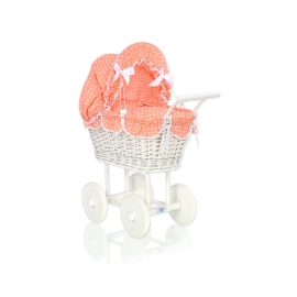 Retro Style White Wicker Doll Pram -761
