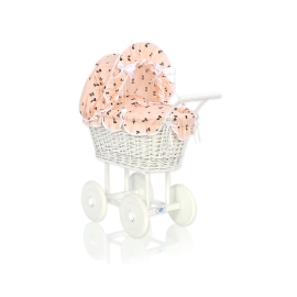 Retro Style White Wicker Doll Pram -762