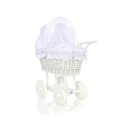 Retro Style White Wicker Doll Pram White Bedding Set