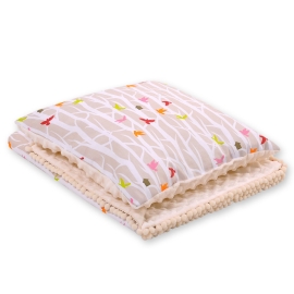 Set: Double-sided blanket minky + pillow- beige trees