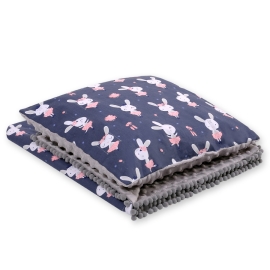 Set: Double-sided blanket minky + pillow- blue rabbits