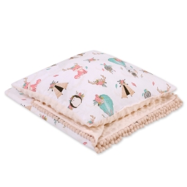 Set: Double-sided blanket minky + pillow- foxes beige