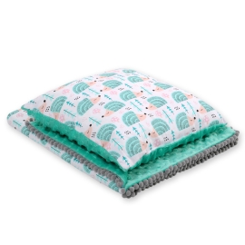 Set: Double-sided blanket minky + pillow- hedgehogs mint