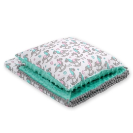 Set: Double-sided blanket minky + pillow- rocking horses