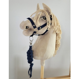 Set for Hobby Horse: the halter A3 + Tether made of cord - navy blue