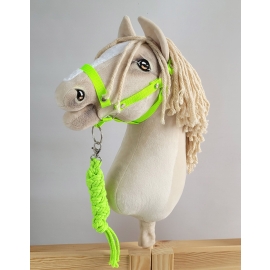 Set for Hobby Horse: the halter A3 + Tether made of cord - neon-green